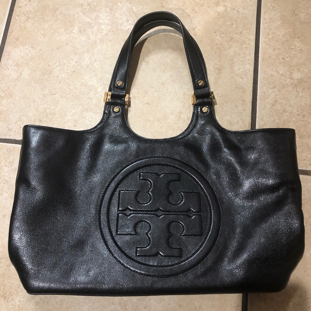 Black leather Tory Burch Bombe tote